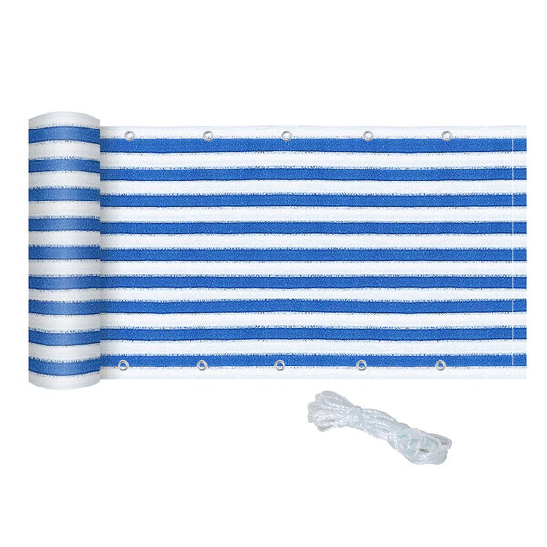 Lot de 2 brise-vue renforcés occultants HDPE haute densité 52 œillets + 4 cordons dim. 5L x 0 90H m bleu blanc rayé