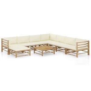 vidaXL Salon de jardin 9 Pièces avec coussins blanc crème bambou