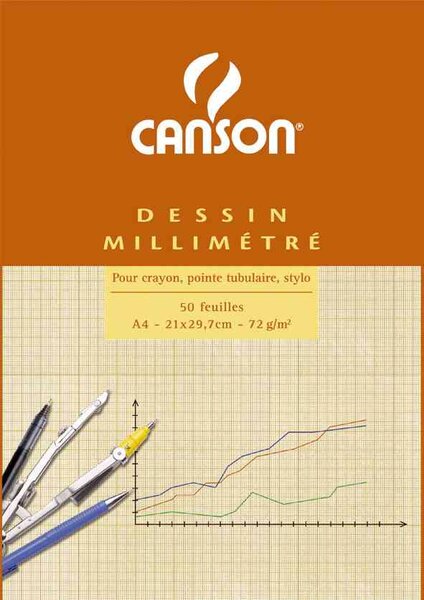 Bloc de papier millimétré orange A4 80 g 50 feuilles CANSON