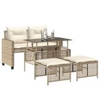 vidaXL Salon de jardin avec coussins 4 Pièces beige résine tressée verre