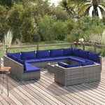 vidaXL Salon de jardin 12 Pièces avec coussins Gris Résine tressée