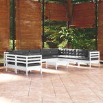 vidaXL Salon de jardin 11 Pièces avec coussins blanc bois de pin solide