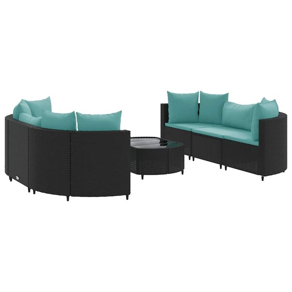 vidaXL Salon de jardin 7 Pièces avec coussins noir résine tressée