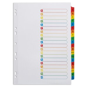 Intercalaires alphabétiques A4 en carte lustrée, 20 divisions - Blanc touches colorées