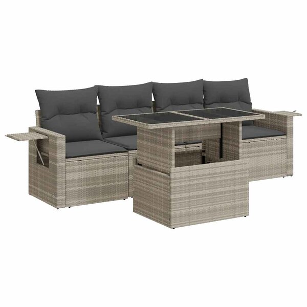 vidaXL Salon de jardin 5 Pièces avec coussins gris clair résine tressée
