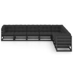 Salon de jardin meuble d'extérieur ensemble de mobilier 8 pièces avec coussins noir bois de pin massif 02_0017647