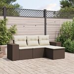 vidaXL Salon de jardin 4 Pièces avec coussins marron résine tressée