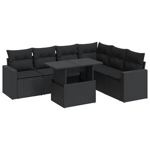 vidaXL Salon de jardin 7 Pièces avec coussins noir résine tressée
