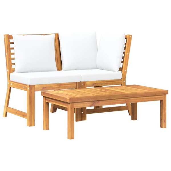 vidaXL Salon de jardin 3 Pièces avec coussin crème Bois d'acacia solide