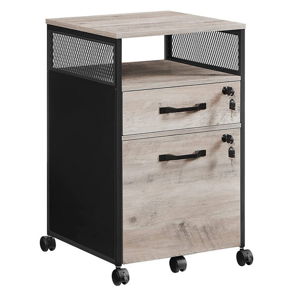 Caisson de bureau avec 2 tiroirs verrouillables meuble de rangement de bureau avec roulettes 41 x 44 x 66 cm compartiment ouvert cadre en acier style industriel gris 12_0004811