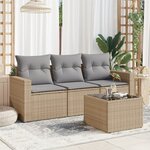 vidaXL Salon de jardin avec coussins 4 Pièces beige résine tressée