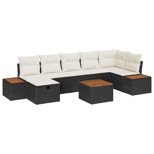 vidaXL Ensemble de canapé de jardin avec coussin 8 Pièces Noir polyrotin