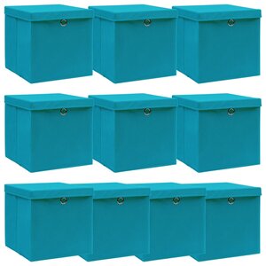 vidaXL Boîtes de rangement et couvercles 10 Pièces Bleu 32x32x32 cm Tissu