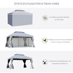 Tonnelle barnum pavillon de jardin style colonial double toit toile moustiquaires et toiles amovibles 3 9L x 2 9l x 2 8H m gris