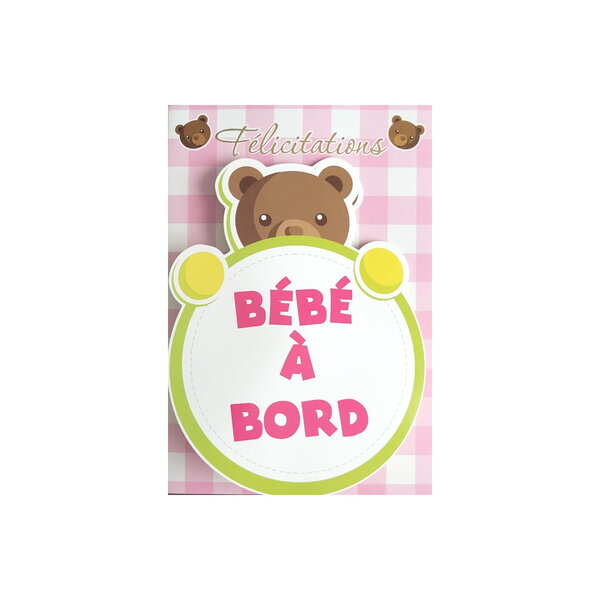 Carte de voeux - naissance - félicitations - bébé a bord - rose