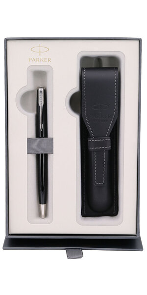 PARKER Sonnet Stylo bille  laque noire  Recharge noire pointe moyenne  Coffret cadeau + étui cuir noir