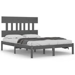 vidaXL Cadre de lit sans matelas gris 135x190 cm bois massif