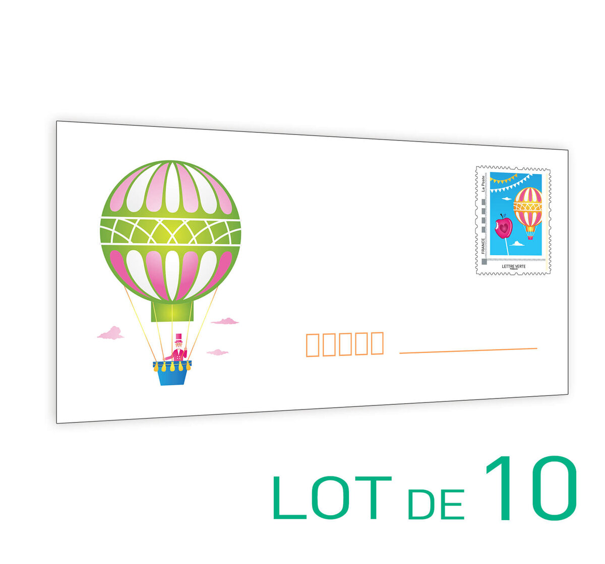 Prêt-à-Poster - Lettre Verte - 20g - Format DL - Enveloppes en lot de 10