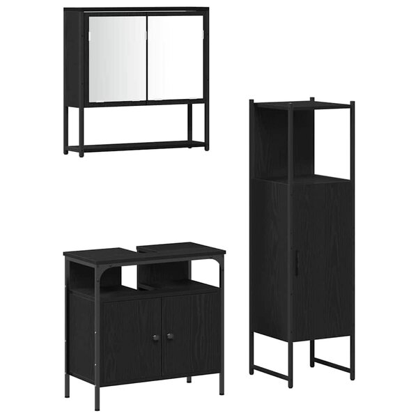 vidaXL Ensemble de mobilier de salle de bain avec stockage 3 Pièces Noir