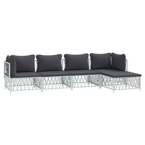Salon de jardin meuble d'extérieur ensemble de mobilier avec coussins 5 pièces blanc acier 02_0018307