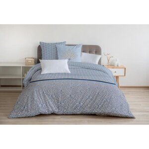 Parure de couette 240 x 260 cm : Housse de couette + 2 taies d'oreiller - 100 Coton - Bleu