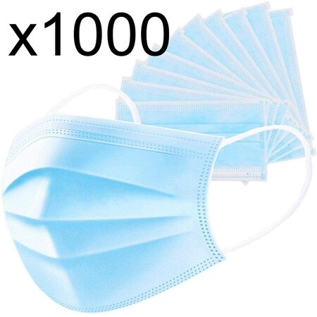 Lot de 1000 masques chirurgicaux jetables - protection respiratoire 3 couches pour le visage - hypoallergénique et respirant - Norme CE