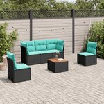 vidaXL Salon de jardin 6 Pièces avec coussins noir résine tressée