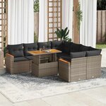 vidaXL Salon de jardin avec coussins 9 Pièces gris résine tressée acacia
