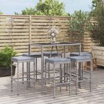 vidaXL Ensemble de bar de jardin 7 Pièces avec coussins gris poly rotin