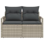 Canapé de jardin 2 places vidaXL avec rangement et coussins en poly rattan gris