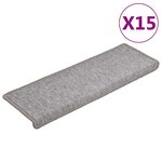 vidaXL Tapis d'escalier 15 pièces 65 x 21 x 4 cm Gris clair Bord rectangulaire