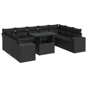 vidaXL Salon de jardin 10 Pièces avec coussins noir résine tressée
