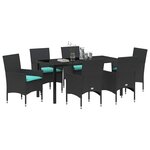 vidaXL Ensemble table et chaises avec coussin 7 Pièces Noir Rotin PE