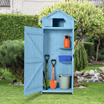 Armoire abri de jardin remise pour outils 3 étagères 2 porte loquets toit pente bitumé 77L x 54l x 179H cm pin massif traité bleu