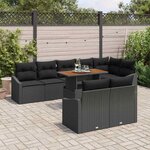 vidaXL Ensemble de canapé de jardin 9 Pièces Noir Poly rotin