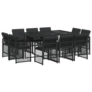 vidaXL Ensemble à manger de jardin 11 Pièces coussins noir résine tressée