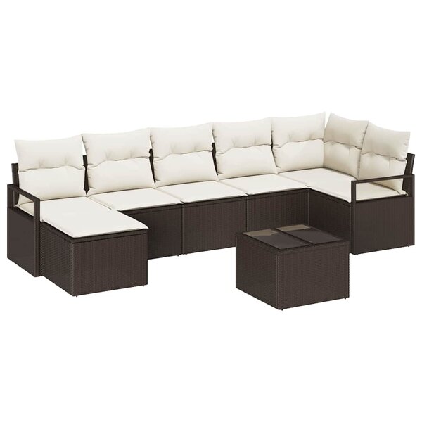 vidaXL Ensemble de canapé de jardin avec coussin 8 Pièces Marron et Crème