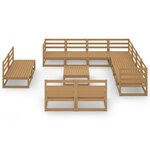 vidaXL Salon de jardin 12 Pièces marron miel bois de pin massif