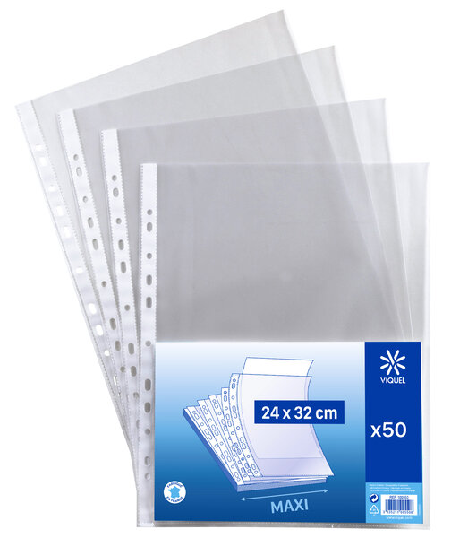 Lot de 100 pochettes perforées 24x32 transparentes - Pochettes Maxi format