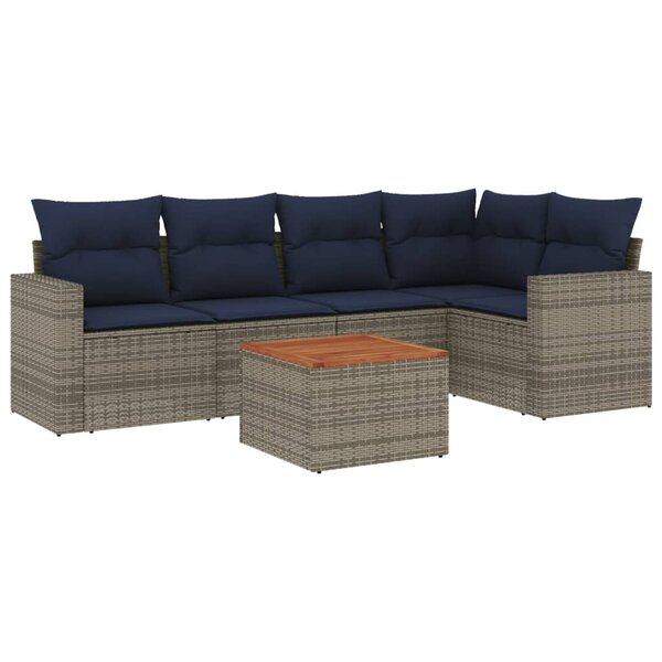 vidaXL Salon de jardin 6 Pièces avec coussins gris résine tressée