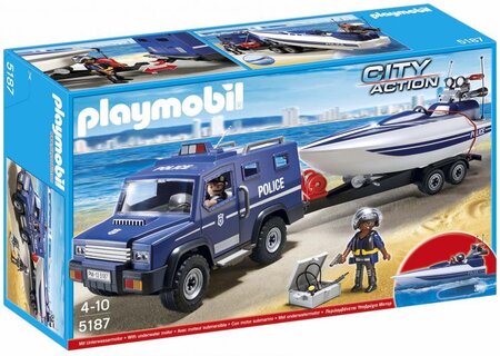 Boîte 5187 : voiture de police avec bateau playmobil