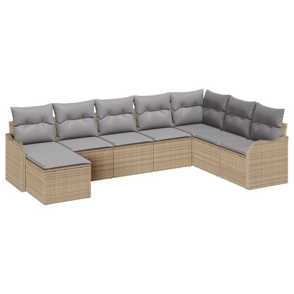 Ensemble de canapés de jardin 8 pièces avec coussins Beige Rotin Synthétique