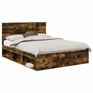 vidaXL Cadre de lit Chêne fumé 150 x 200 cm Bois de pin massif