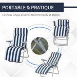 Lot de 2 chaise longue bain de soleil adjustable pliable transat lit de jardin en acier bleu + blanc