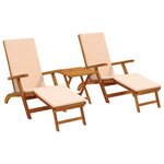 vidaXL Chaise longue inclinable et pliable 3 Pièces Beige