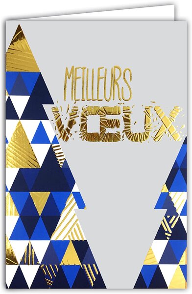 Carte meilleurs voeux bonne année sapins mots en or doré brillant avec enveloppe