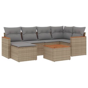 vidaXL Salon de jardin avec coussins 7Pièces mélange beige résine tressée