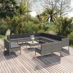 vidaXL Salon de jardin 14 Pièces avec coussins Résine tressée Gris