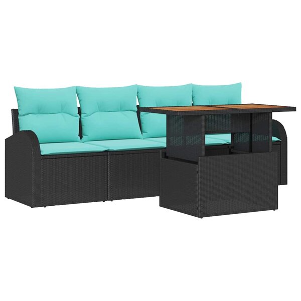 vidaXL Ensemble de canapé de jardin 5 Pièces Noir Poly rotin