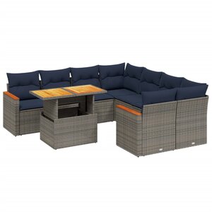 vidaXL Salon de jardin 9 Pièces avec coussins gris résine tressée